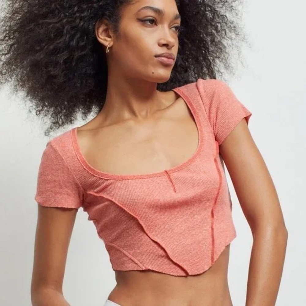 Urban Outfitters Seamed Crop Top Orange Scoop Neck Size Medium